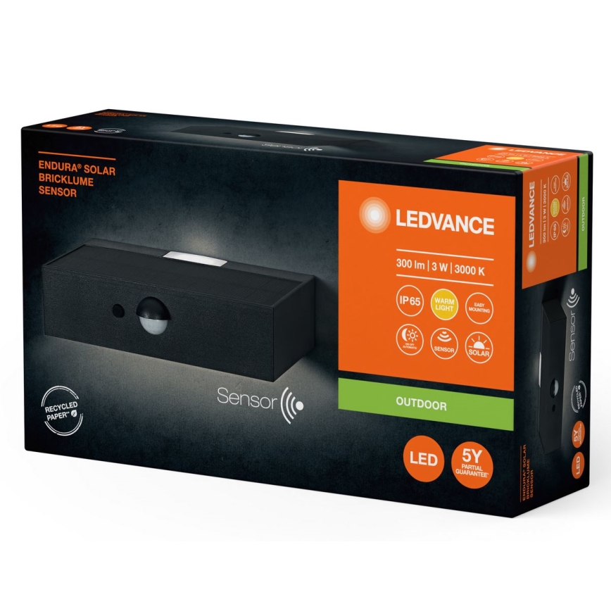 Ledvance - LED Соларна стенна лампа със сензори за движение и здрач ENDURA SOLAR LED/3W/4,2V 1200 mAh IP65