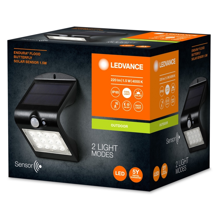 Ledvance - LED Соларен аплик със сензор ПЕПЕРУДА LED/1,5W/3,7V IP65