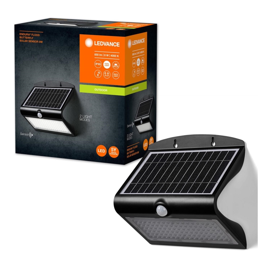 Ledvance - LED Соларен аплик със сензор ПЕПЕРУДА LED/8W/3,7V IP65