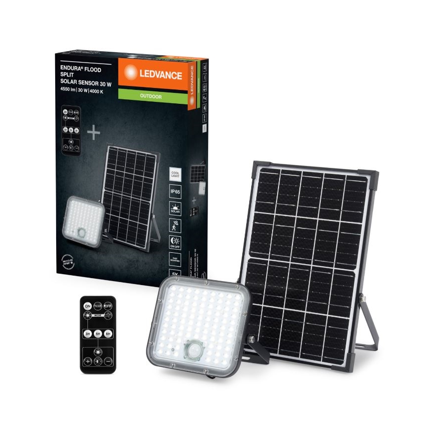 Ledvance - LED Димируем соларен прожектор със сензор FLOOD SPLIT LED/30W/6,4V IP65 + дистанционно управление