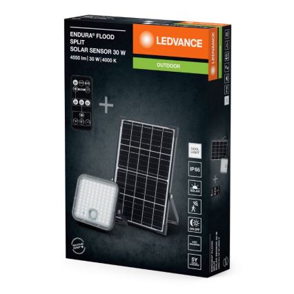 Ledvance - LED Димируем соларен прожектор със сензор FLOOD SPLIT LED/30W/6,4V IP65 + дистанционно управление