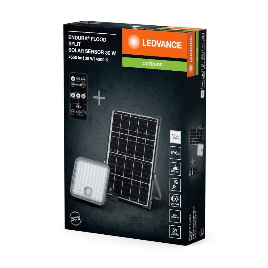 Ledvance - LED Димируем соларен прожектор със сензор FLOOD SPLIT LED/30W/6,4V IP65 + дистанционно управление