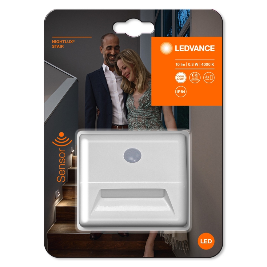 Ledvance - LED стълбищно осветително тяло с LED сензор NIGHTLUX / 0.25W / 3xAAA IP54