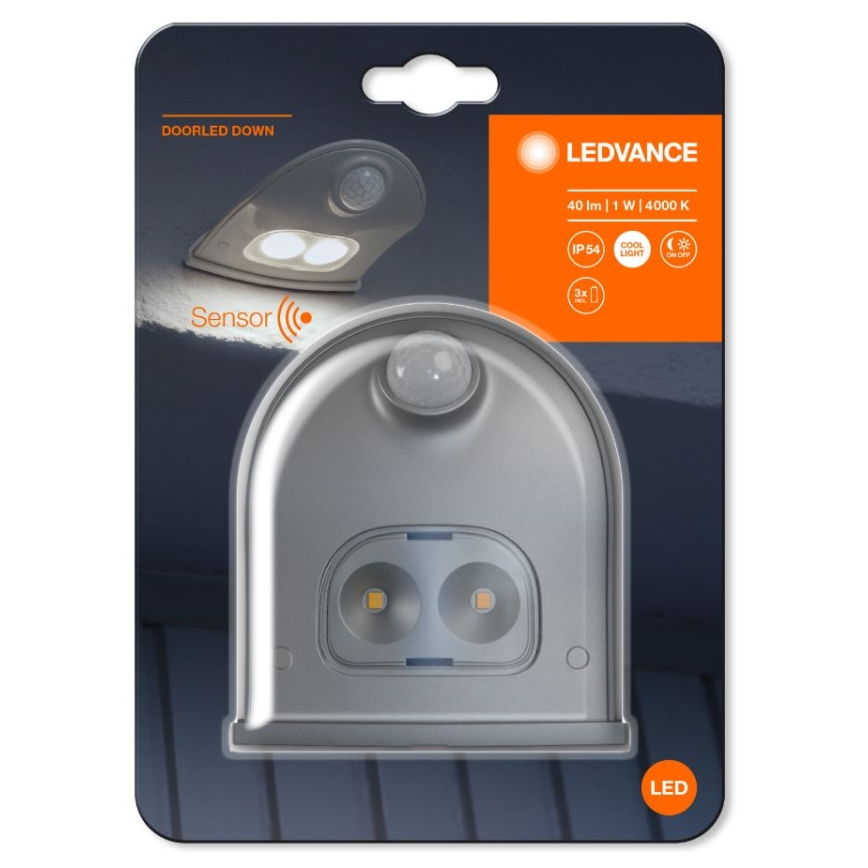 Ledvance - LED Външно стенна лампа с датчик DOORLED LED/1W/3xAA IP54