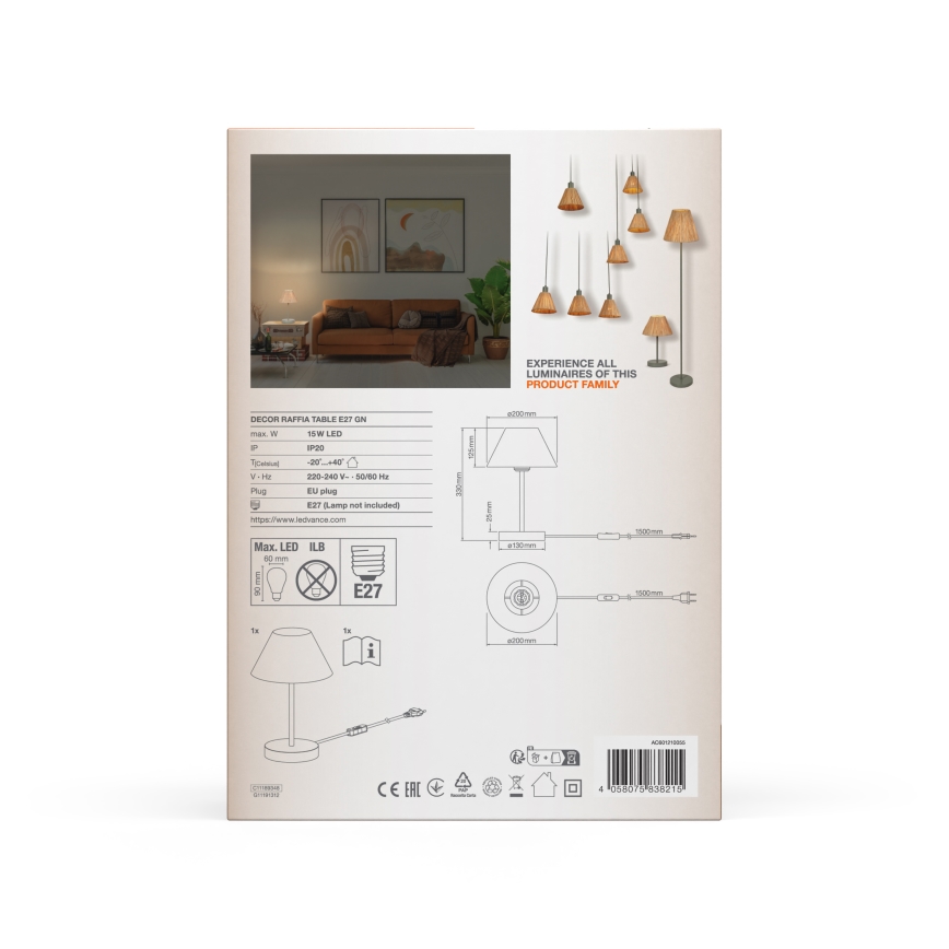 Ledvance - Настолна лампа DECOR RAFFIA 1xE27/15W/230V влакна от рафия