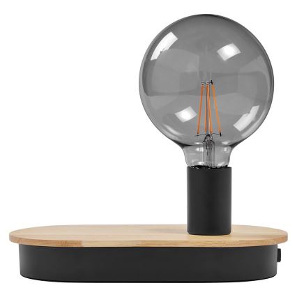 Ledvance - Настолна лампа с докосване и USB порт DECOR WOOD 1xE27/8W/230V гумено дърво