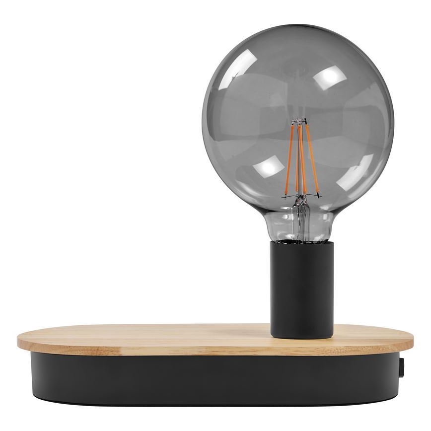 Ledvance - Настолна лампа с докосване и USB порт DECOR WOOD 1xE27/8W/230V гумено дърво