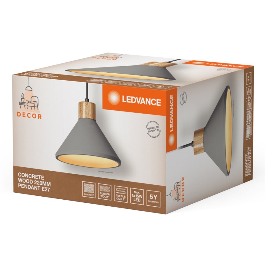Ledvance - Пендел DECOR CONCRETE 1xE27/15W/230V Ø 22 см бетон сив