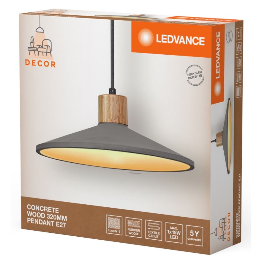 Ledvance - Пендел DECOR CONCRETE 1xE27/15W/230V Ø 32 см бетон сив