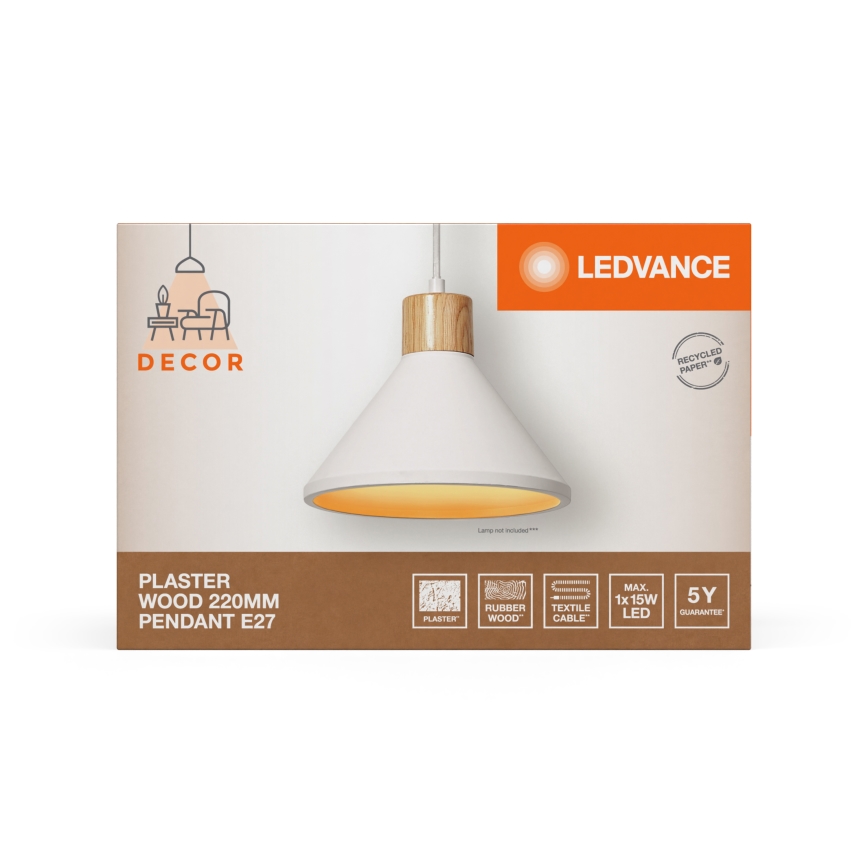 Ledvance - Пендел DECOR PLASTER 1xE27/25W/230V Ø 22 см гипс бял