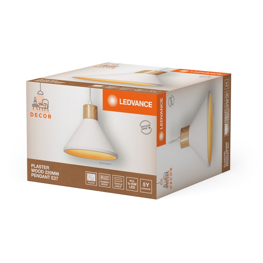 Ledvance - Пендел DECOR PLASTER 1xE27/25W/230V Ø 22 см гипс бял