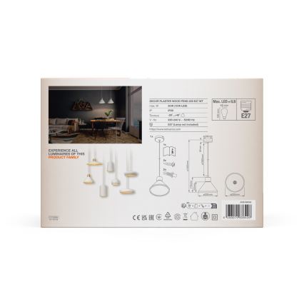 Ledvance - Пендел DECOR PLASTER 1xE27/25W/230V Ø 22 см гипс бял