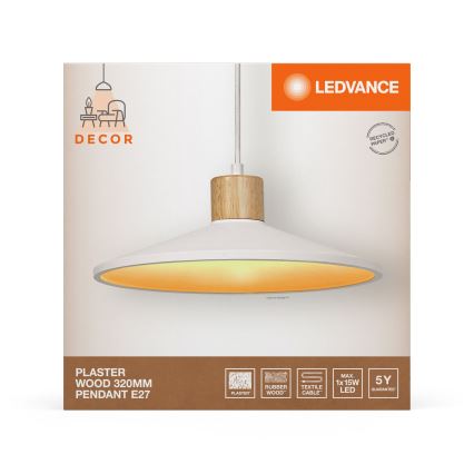 Ledvance - Пендел DECOR PLASTER 1xE27/25W/230V Ø 32 см гипс бял