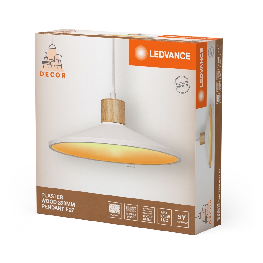 Ledvance - Пендел DECOR PLASTER 1xE27/25W/230V Ø 32 см гипс бял
