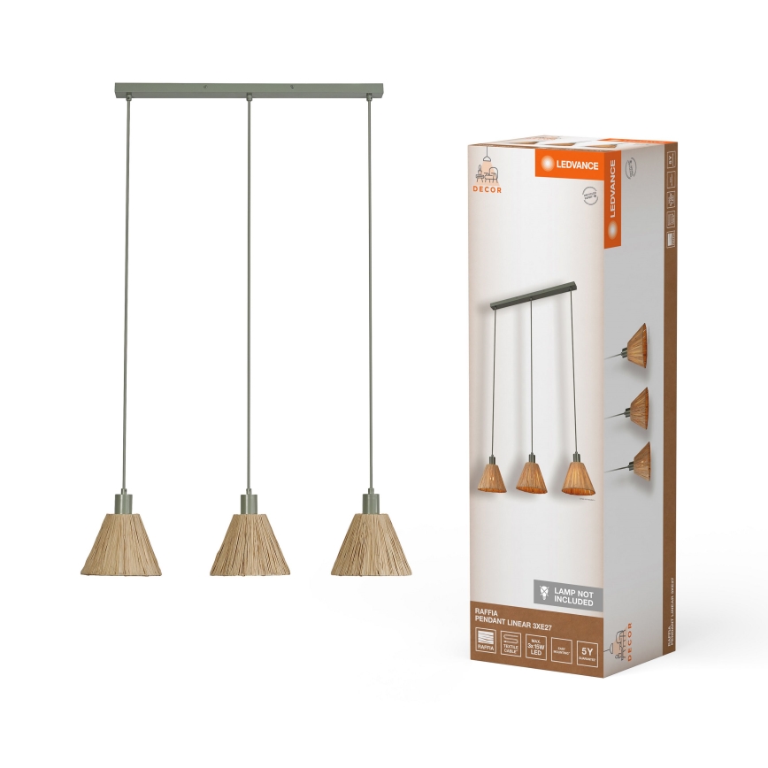 Ledvance - Пендел DECOR RAFFIA 3xE27/15W/230V влакна от рафия