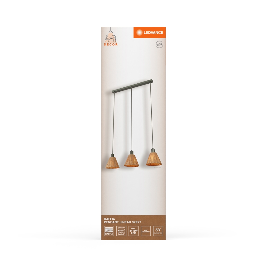 Ledvance - Пендел DECOR RAFFIA 3xE27/15W/230V влакна от рафия