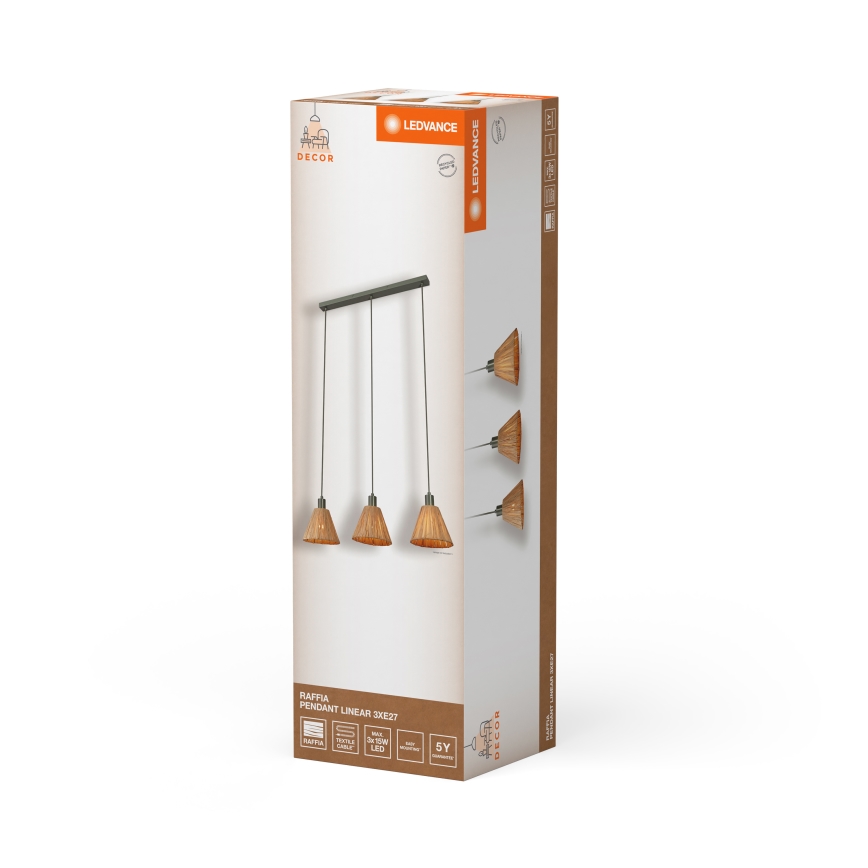Ledvance - Пендел DECOR RAFFIA 3xE27/15W/230V влакна от рафия