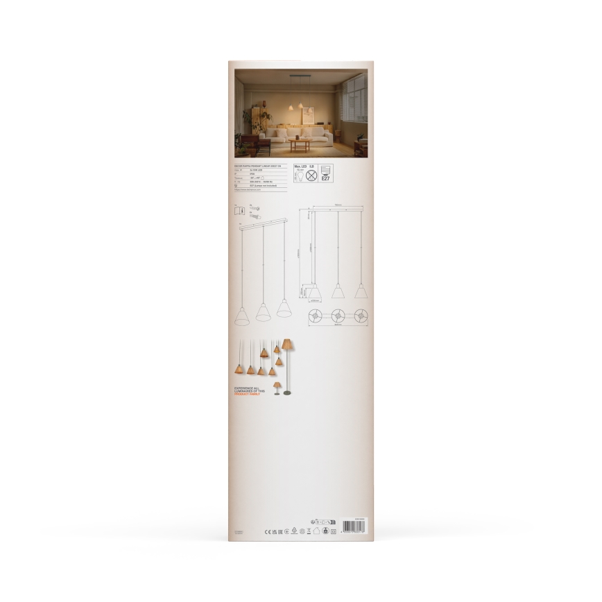 Ledvance - Пендел DECOR RAFFIA 3xE27/15W/230V влакна от рафия