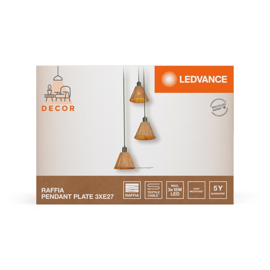 Ledvance - Пендел DECOR RAFFIA 3xE27/15W/230V влакна от рафия