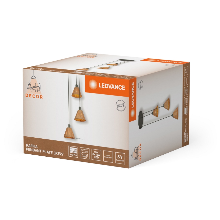 Ledvance - Пендел DECOR RAFFIA 3xE27/15W/230V влакна от рафия