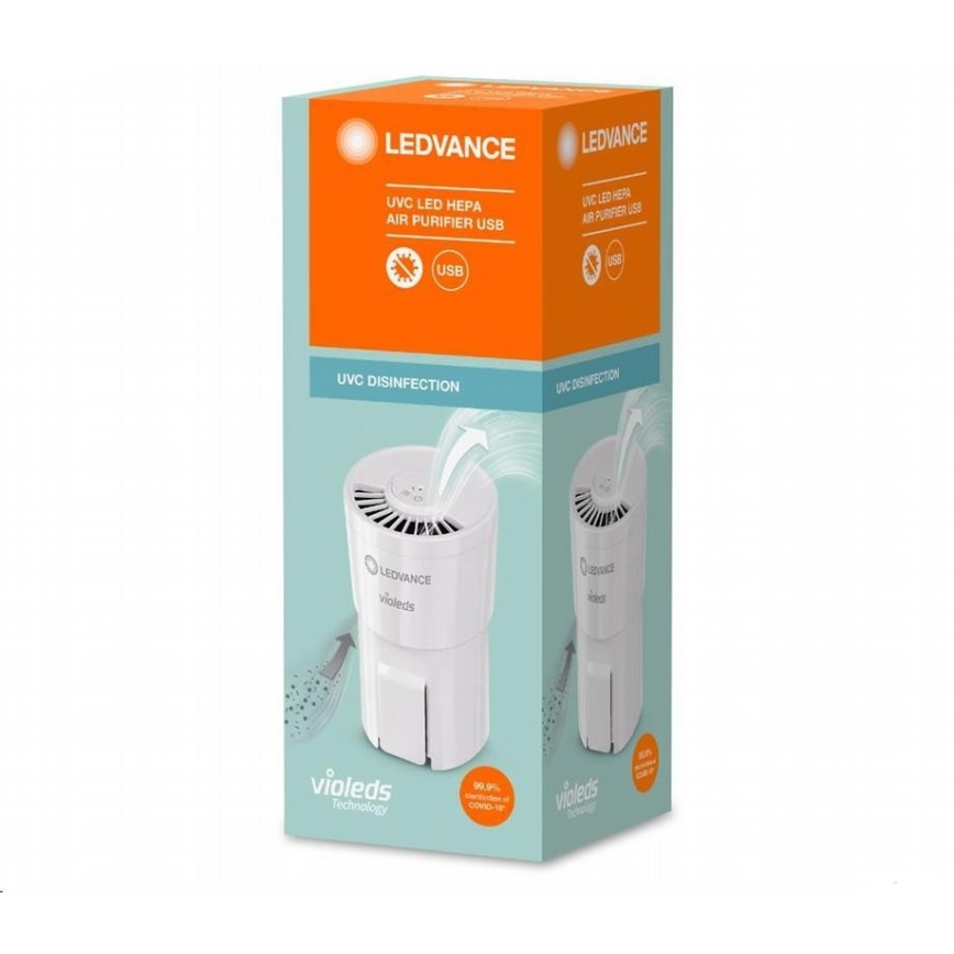 Ledvance - Преносим пречиствател за въздух с HEPA филтър PURIFIER UVC/4,5W/5V USB