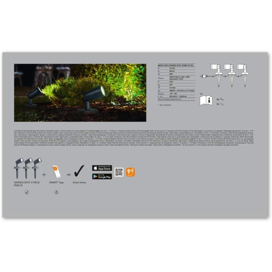 Ledvance - К-кт 3бр. LED RGB екстериорни лампи SMART+ SPOT 3xLED/4,5W/230V IP65 Wi-Fi