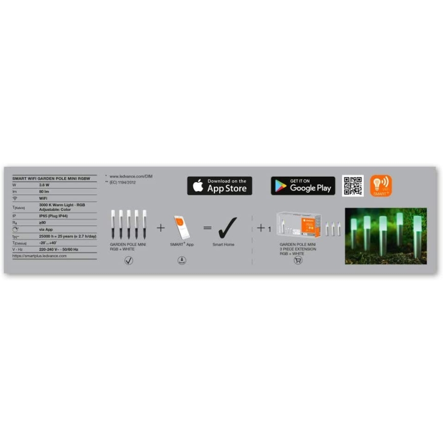 Ledvance - К-кт 5бр. LED RGBW екстериорни лампи SMART+ GARDEN POLE 5xLED/5,7W/230V IP65 Wi-Fi