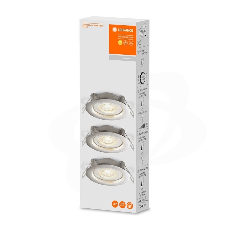 Ledvance - Комплект 3x димируеми вградени LED осветителни тела SIMPLE LED/4,9W/230V