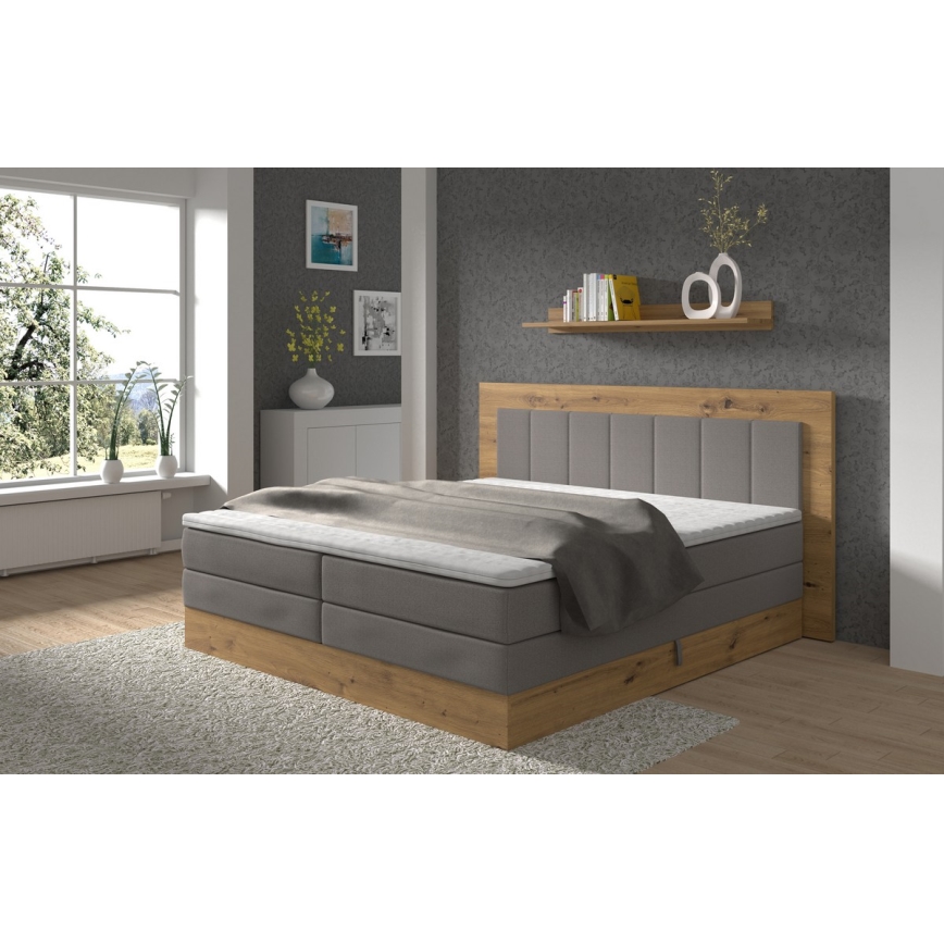 Легло тип boxspring с матраци, топ матрак и място за съхранение JASMINE 180x200 см сив