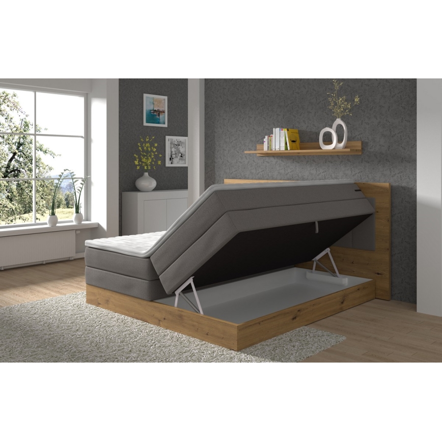 Легло тип boxspring с матраци, топ матрак и място за съхранение JASMINE 180x200 см сив
