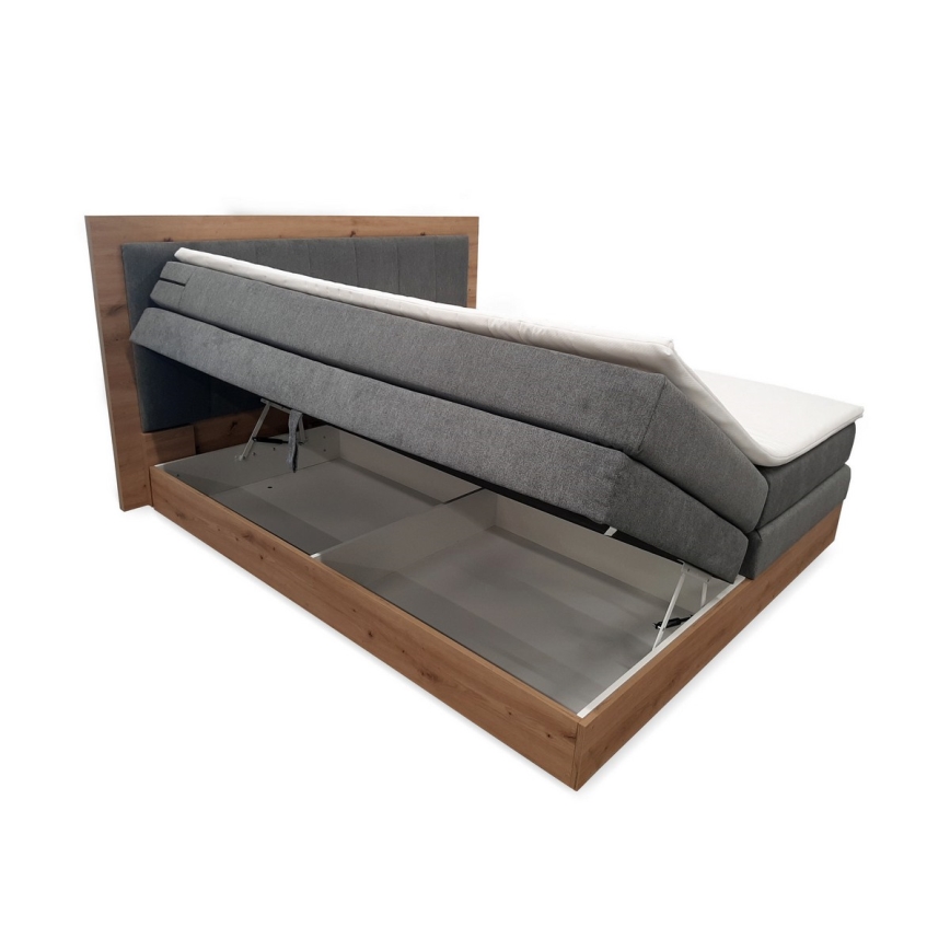 Легло тип boxspring с матраци, топ матрак и място за съхранение JASMINE 180x200 см сив