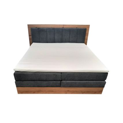 Легло тип boxspring с матраци, топ матрак и място за съхранение JASMINE 180x200 см сив