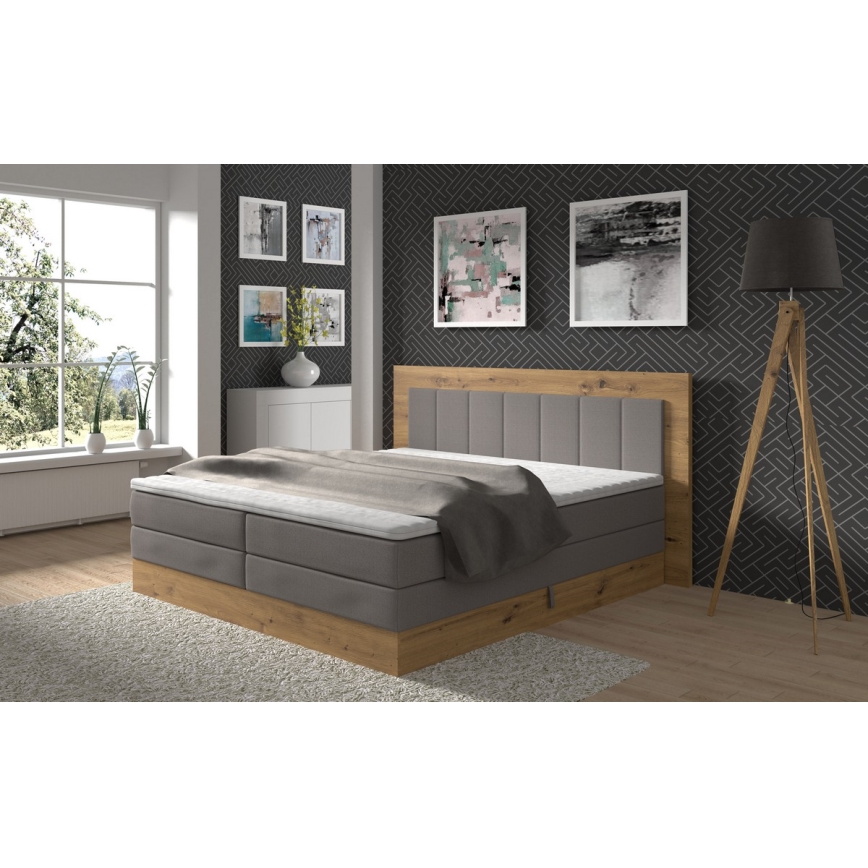 Легло тип boxspring с матраци, топ матрак и място за съхранение JASMINE 180x200 см сив