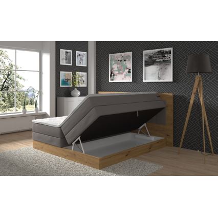 Легло тип boxspring с матраци, топ матрак и място за съхранение JASMINE 180x200 см сив