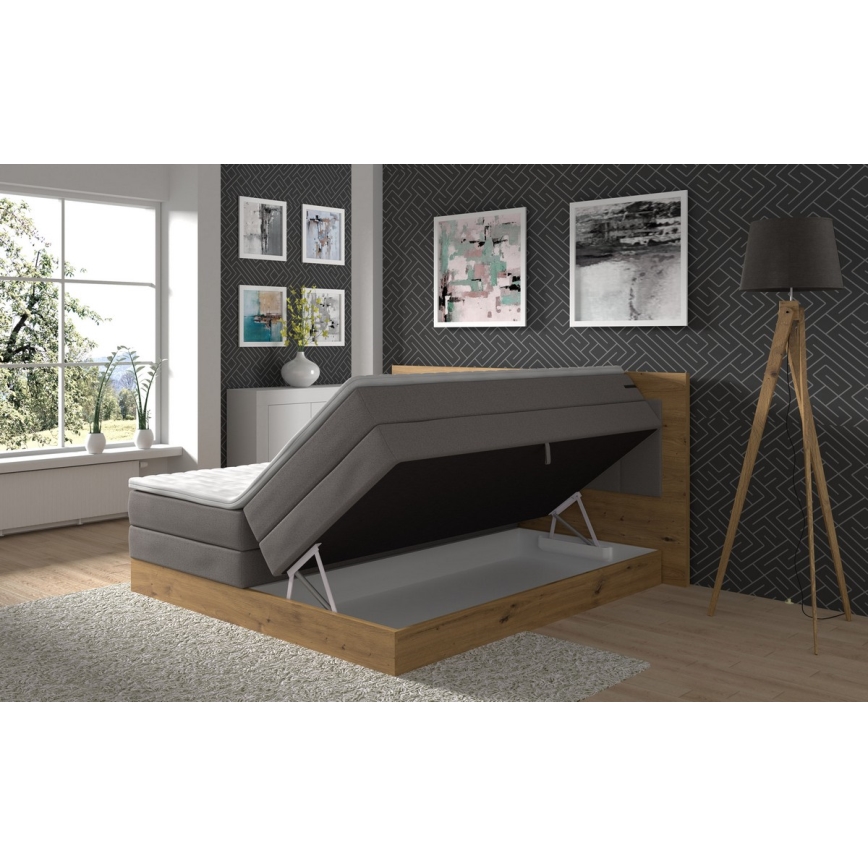 Легло тип boxspring с матраци, топ матрак и място за съхранение JASMINE 180x200 см сив