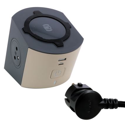 Legrand 049402 - Разклонител за контакти с превключвател 2Z Тип E + USB-A + USB-C и безжично зареждане 10W 2m кафяв