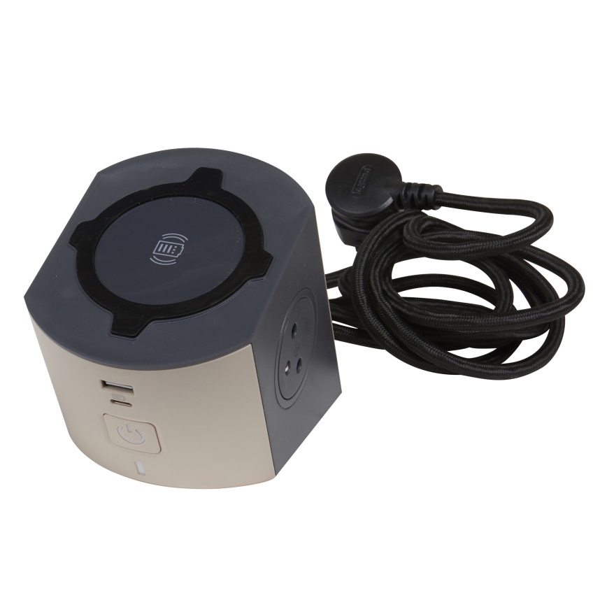 Legrand 049402 - Разклонител за контакти с превключвател 2Z Тип E + USB-A + USB-C и безжично зареждане 10W 2m кафяв