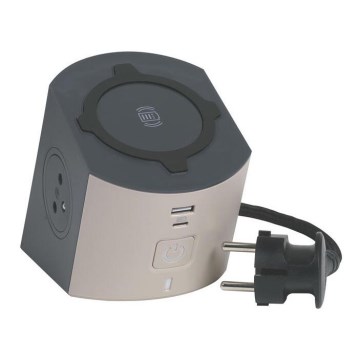Legrand 049402 - Разклонител за контакти с превключвател 2Z Тип E + USB-A + USB-C и безжично зареждане 10W 2m кафяв