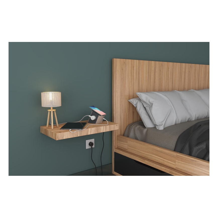 Legrand 049402 - Разклонител за контакти с превключвател 2Z Тип E + USB-A + USB-C и безжично зареждане 10W 2m кафяв