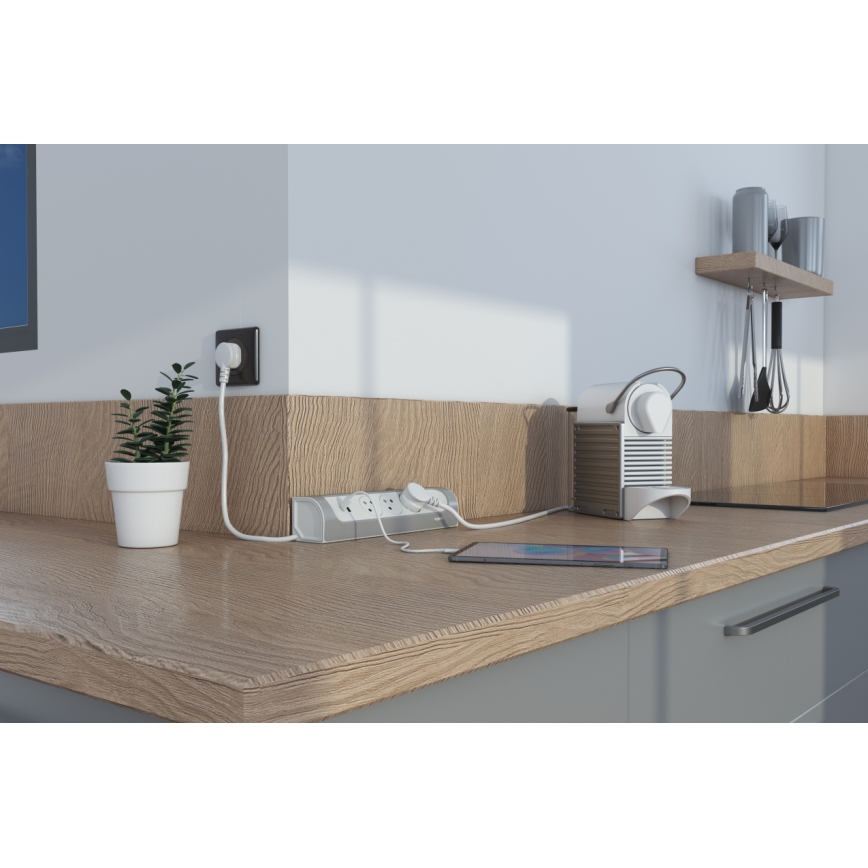Legrand 049406 - Разклонител 3Z Тип E + USB-A + USB-C 1m сребрист/бял
