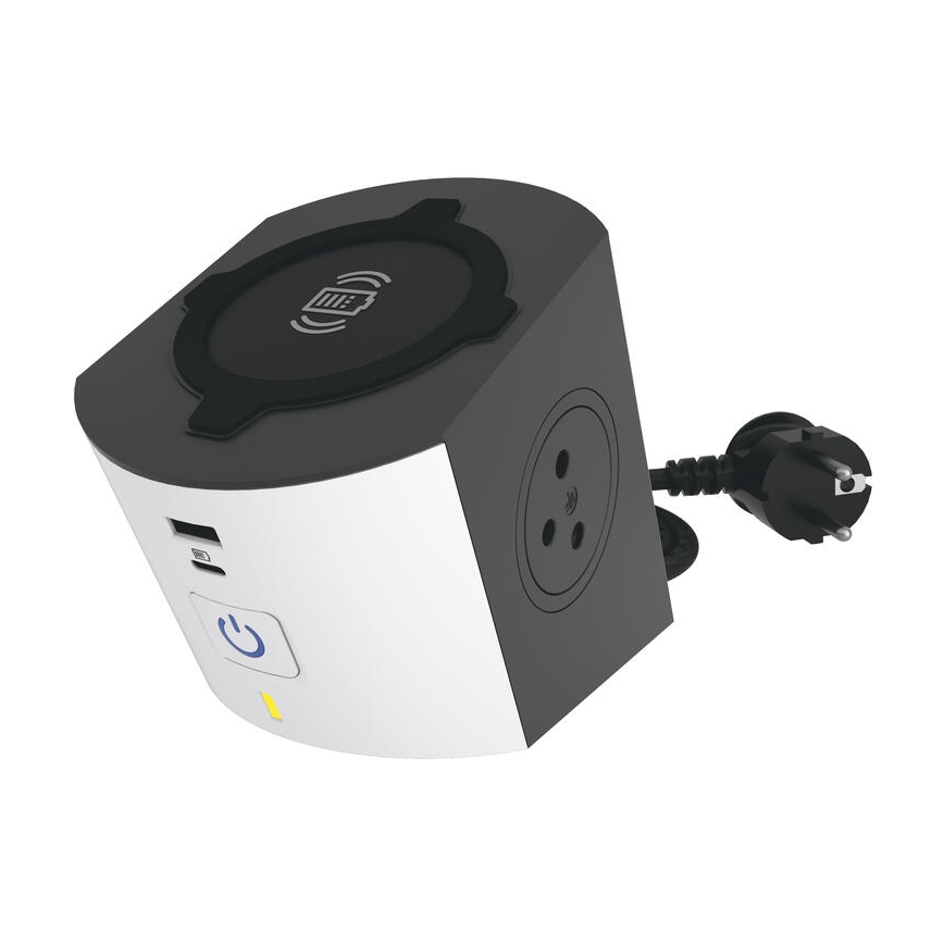 Legrand 049412 - Разклонител за контакти с превключвател 2Z Тип E + USB-A + USB-C и безжично зареждане 10W 2m бял