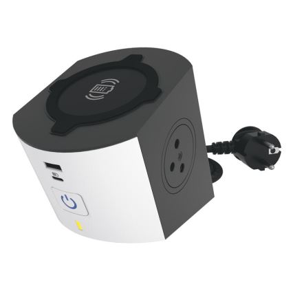 Legrand 049412 - Разклонител за контакти с превключвател 2Z Тип E + USB-A + USB-C и безжично зареждане 10W 2m бял