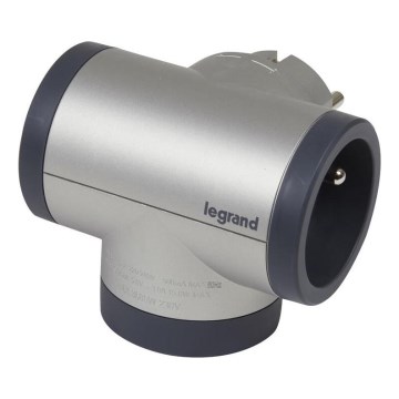 Legrand 049439 - Контактен разклонител въртящ се 2Z Тип E + USB-A + USB-C сребрист/черен