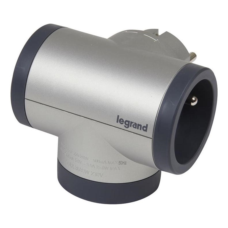 Legrand 049439 - Контактен разклонител въртящ се 2Z Тип E + USB-A + USB-C сребрист/черен