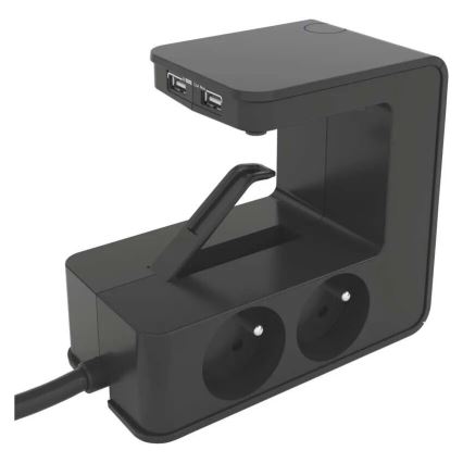 Legrand 050412 - Удължителен кабел с превключвател за плот на маса 4Z Тип E + 2x USB-A 1,5m черен