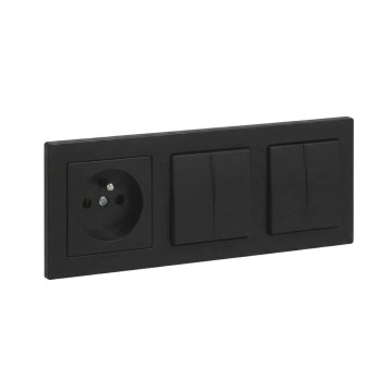 Legrand - 2x Двоен серийен ключ č. 5 и домашна розетка с рамка SUNO 250V черна