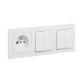 Legrand - 2x Двоен серийен ключ č. 5 и стенен контакт с рамка SUNO 250V бял