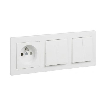 Legrand - 2x Двоен серийен ключ č. 5 и стенен контакт с рамка SUNO 250V бял