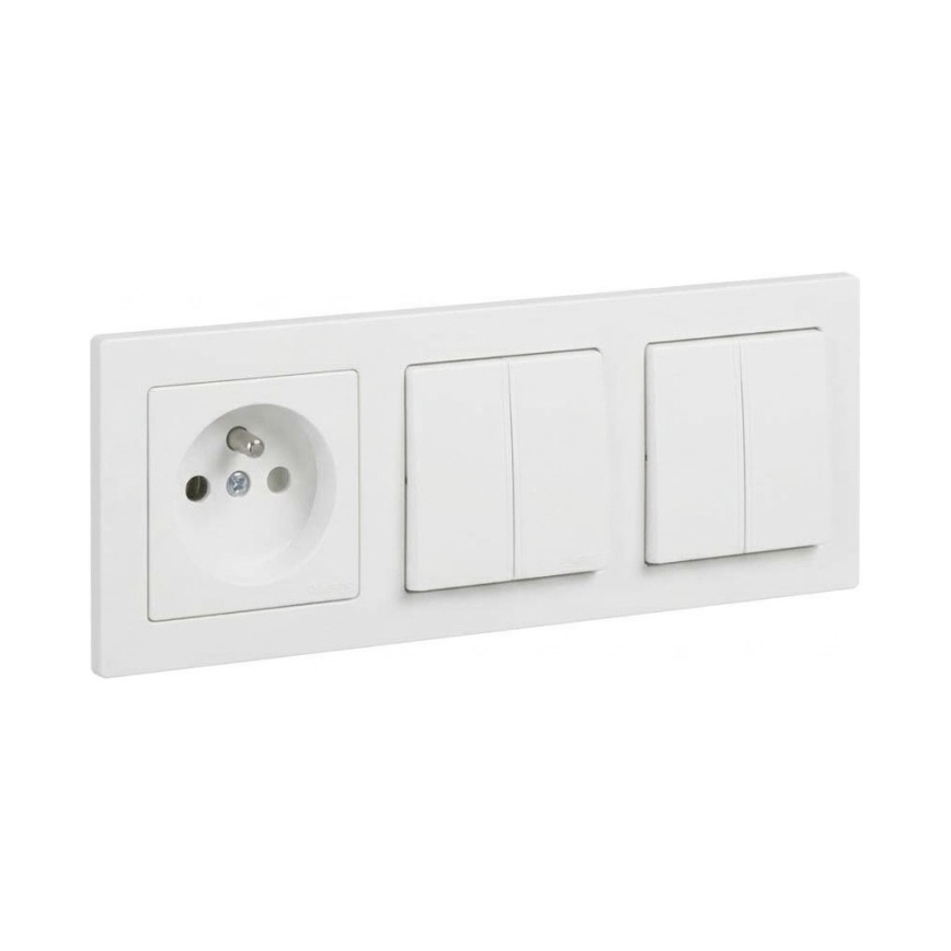 Legrand - 2x Двоен серийен ключ č. 5 и стенен контакт с рамка SUNO 250V бял