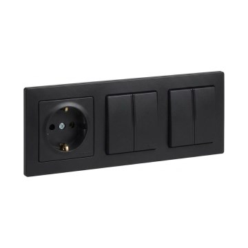 Legrand - 2x двоен серийен ключ № 5 и битов контакт SCHUKO с рамка SUNO 250V черен